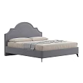 Modern Gray Upholstered Double Bed With Arched Headboard Beige Pillows And Gray Throw Blanket 3d model