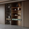 Elegant Modern Wooden Bookcase with Open Design Marble Countertop and Decorative Ornaments