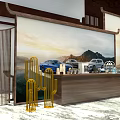 Traditional Chinese Restaurant Interior With Wooden Tables Chairs And Decorative Items