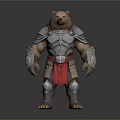 Detailed 3D Fantasy Bear Warrior Wearing Silver Armor And Red Sash