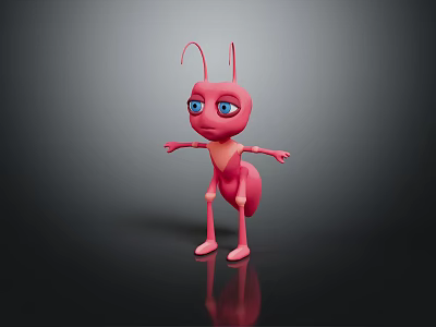 Pink 3D Cartoon Ant Character With Big Blue Eyes And Open Arms 3d model