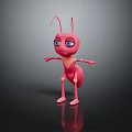 Pink 3D Cartoon Ant Character With Big Blue Eyes And Open Arms
