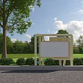 School Outdoor Notice Board In Green Lawn With Trees And Blue Sky