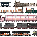 Variety Of Vintage Train Types And Carriages