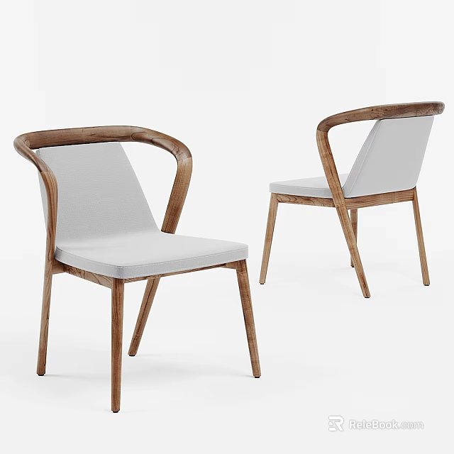 Modern Dining Chairs With Wooden Frame And Light Colored Cushion Design 3d model