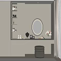 Elegant Modern Dressing Table Interior Design With Round Mirror Stool And Drawers 3d model