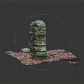 Natural Rustic Stone Wall Covered In Moss With Broken Stones And Colorful Particles