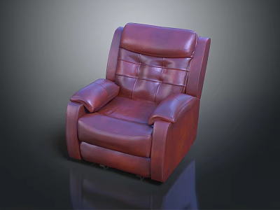 Red Leather Single Sofa with Padded Backrest and Modern Armrest Design 3d model