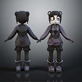 Two Anthropomorphic Panda Characters Holding Hands In Dark Hoodies And Overalls With Boots