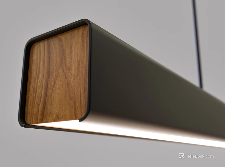 Modern Wooden And Black Metal Pendant Light Rectangular Design With Soft Illumination Effect 3d model 
