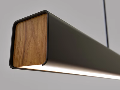 Modern Wooden And Black Metal Pendant Light Rectangular Design With Soft Illumination Effect 3d model