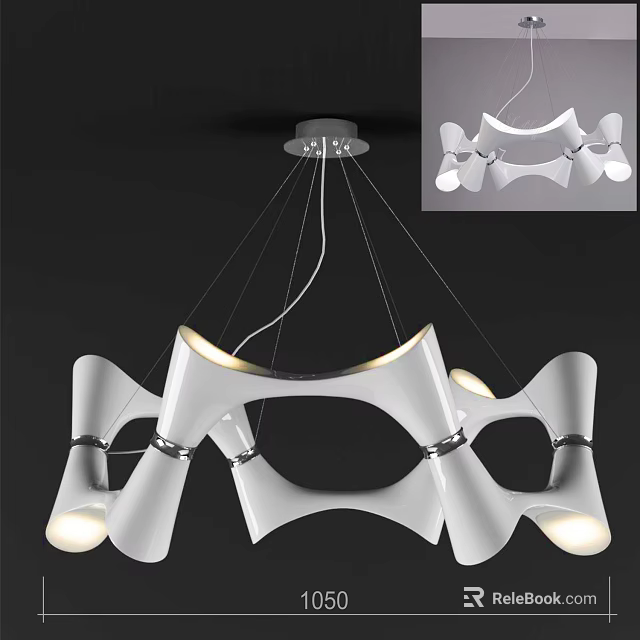 Modern Unique Shaped Chandelier With White Curved Structure And Multiple Lamps 3d model 