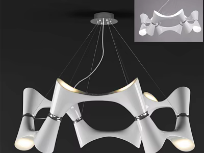 Modern Unique Shaped Chandelier With White Curved Structure And Multiple Lamps 3d model