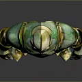 3D Model of Green and Gold Medieval Armor With Intricate Decorative Patterns and Metallic Finish