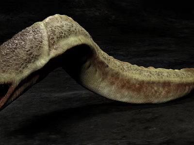 Curved Leathery Textured Creature Limb With Yellowish Brown Surface On Dark Background 3d model