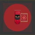 Pink Convertible Sports Car on Red Background with Valentine's Day Heart Decoration