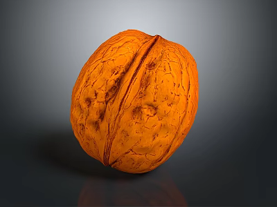 Close Up View Of Whole Brown Walnut With Textured Shell On Dark Background 3d model