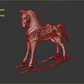 Vintage Wooden Rocking Horse With Hand Painted Colorful Saddle And Decorative Design