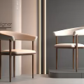 Designer Modern Dining Chairs With Curved Backrest And Light Colored Seat Cushion On Wooden Legs