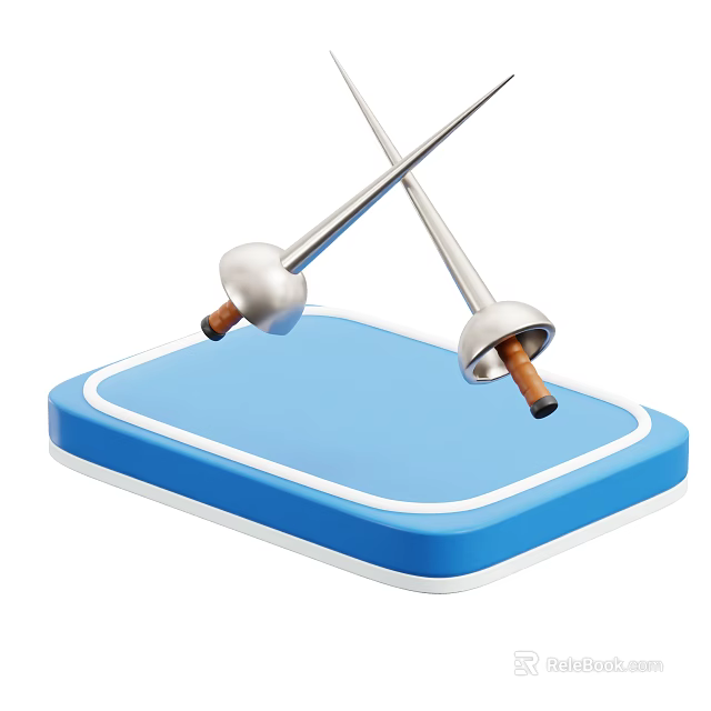 High Quality Fencing Swords Crossed On Blue Training Mat For Practice 3d model 