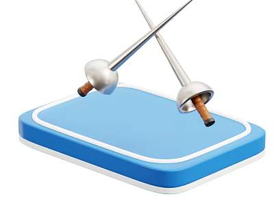 High Quality Fencing Swords Crossed On Blue Training Mat For Practice 3d model