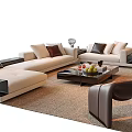 Modern L shaped Sofa And Coffee Table Set With Cushions Fruit Tray On Rug