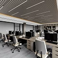Modern Open Plan Public Office Area with Multi Workstation Computers Desks Chairs Windows Ceiling Lighting 3d model