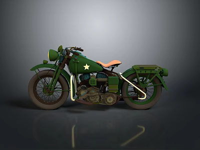 Vintage Green Motorcycle With Orange Seat Star Emblem And Retro Design 3d model