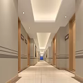 Elegant Hotel Lobby Interior With Beige Walls Striped Ceiling Reception Counter And Large Paintings