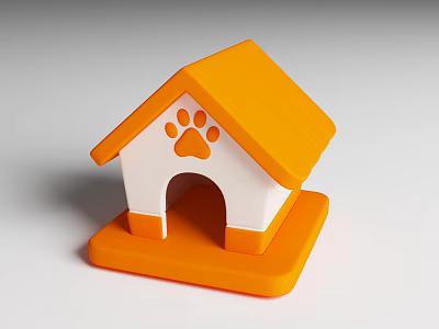 Adorable Orange And White Dog House With Paw Print Design On Base 3d model