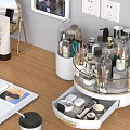 Perfume and Cosmetics Organizer with Makeup Brushes Skincare Products on Neat Desktop