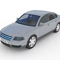 Silver Sedan Car With Modern Design Blue Accent Stripes And Silver Alloy Wheels