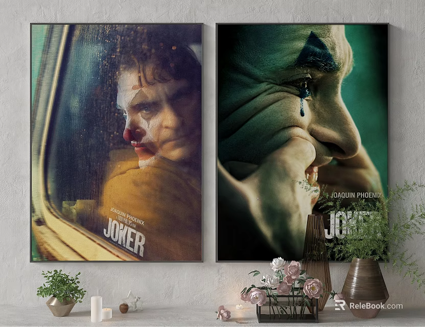 Joker Character Portrait Posters as Decorative Wall Art in Home Interior 3d model 