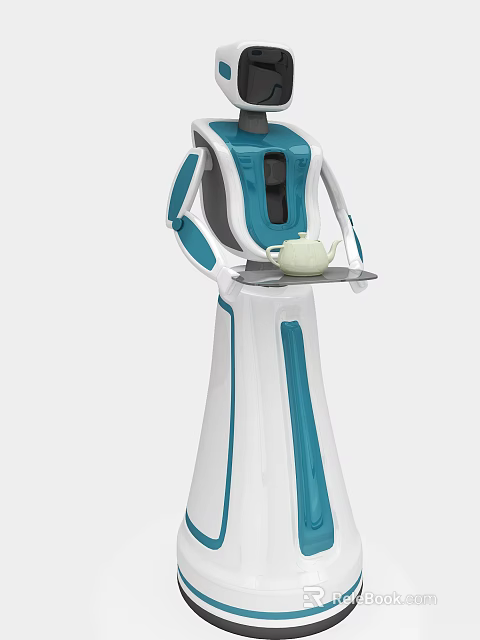 Smart Serving Machine With Tray Holding Teapot In Blue White Design 3d model