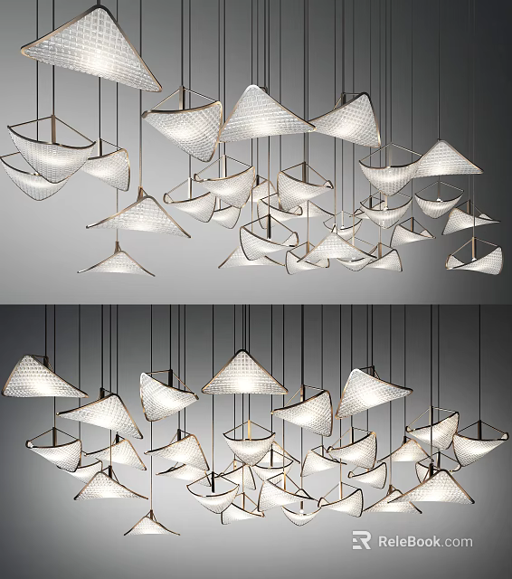 Modern Geometric Chandeliers With Metal Frames And White Shades For Interior Decoration 3d model 
