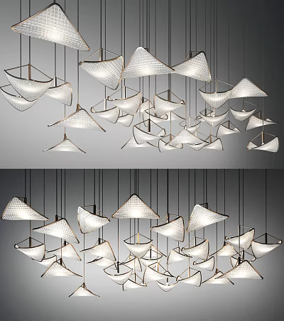 Modern Geometric Chandeliers With Metal Frames And White Shades For Interior Decoration 3d model
