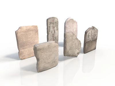 Ancient Stone Carvings On Multiple Tablets With Historical Inscriptions And Textured Surfaces 3d model