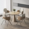 Modern Round Wooden Table with White and Wooden Chairs in Contemporary Living Room Interior
