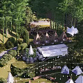 Scenic Forest Camping Site With Tents String Lights And Wooden Pathways 3d model