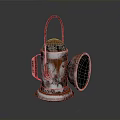 Vintage Kerosene Lantern Metal Body With Rustic Patina Worn Handle Open Shade And Reflective Base