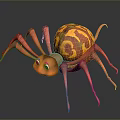 Cartoon Spider 3D Model with Orange Yellow Swirled Pattern Big Eyes and Long Thin Legs