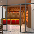 Green And White Specialty Store Interior With Glass Display Cases And Ceiling Lights