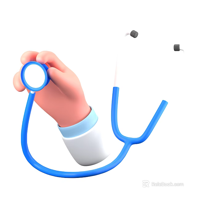 Hand Holding Blue Stethoscope Featuring White Sleeve and Earpieces Medical Device 3d model 