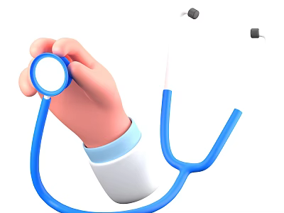 Hand Holding Blue Stethoscope Featuring White Sleeve and Earpieces Medical Device 3d model