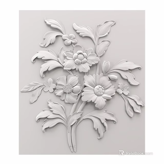 Elegant White Wall Decor With Floral And Leaf Relief Design For Modern Home Interior 3d model 