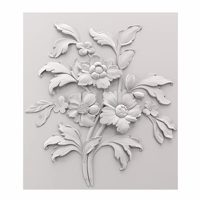 Elegant White Wall Decor With Floral And Leaf Relief Design For Modern Home Interior 3d model