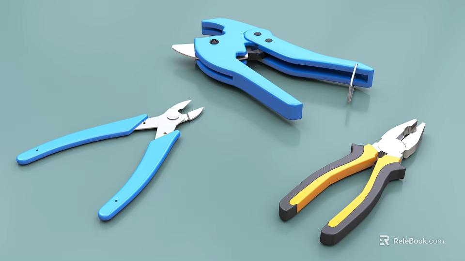 High Quality Industrial Pliers With Blue And Yellow Handles For Workshop Applications 3d model