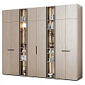Modern Wooden Wardrobe Featuring Multiple Doors Open Shelves Books And Decorative Items