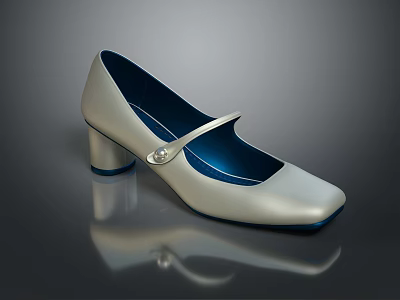 Women's Light Mary Jane Shoes Featuring Square Toe Block Heel Blue Interior Buckle 3d model