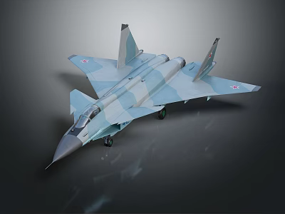 Blue Gray Camouflage Military Fighter Jet Model With Aerodynamic Wings And Tail 3d model